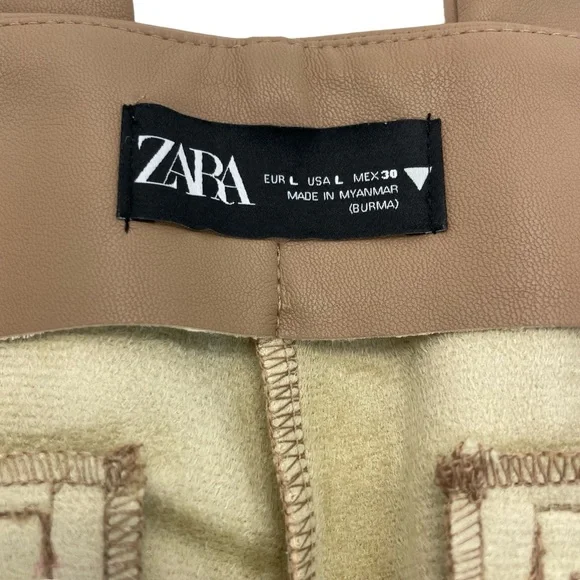Zara Faux Leather Stretch Pants Large Camel - Picture 6 of 16